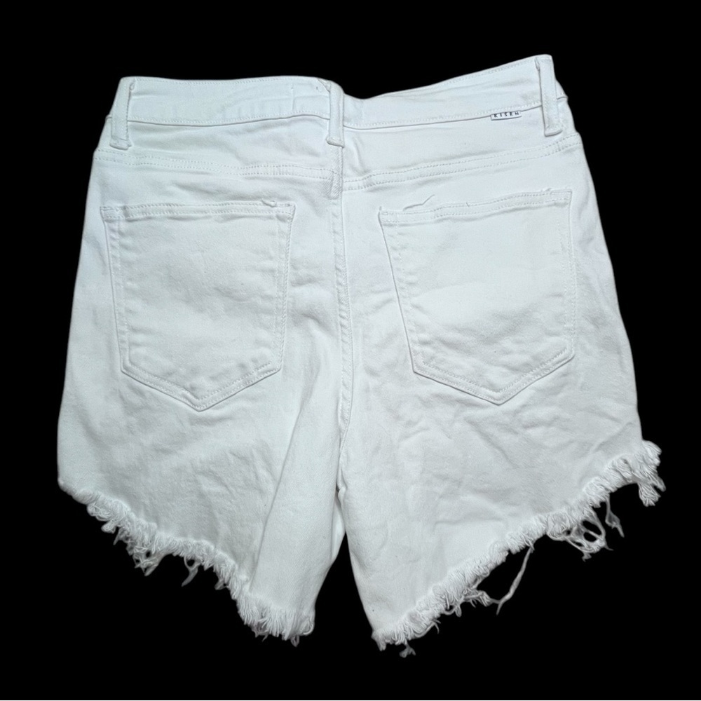 Risen High Waist White Distressed Women Shorts, Size Large - Picture 2 of 9